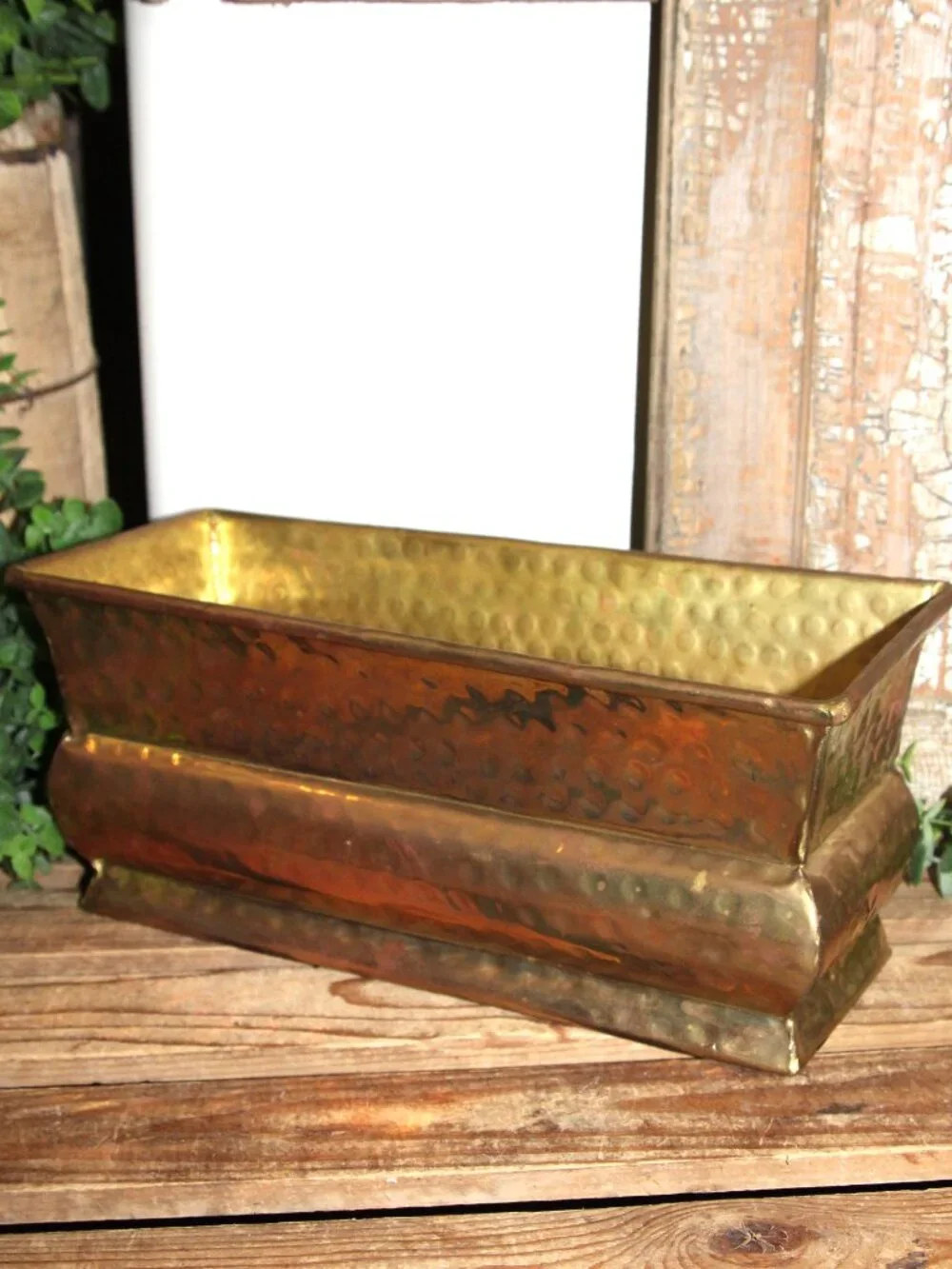 Vintage Hammered Brass Planter Box